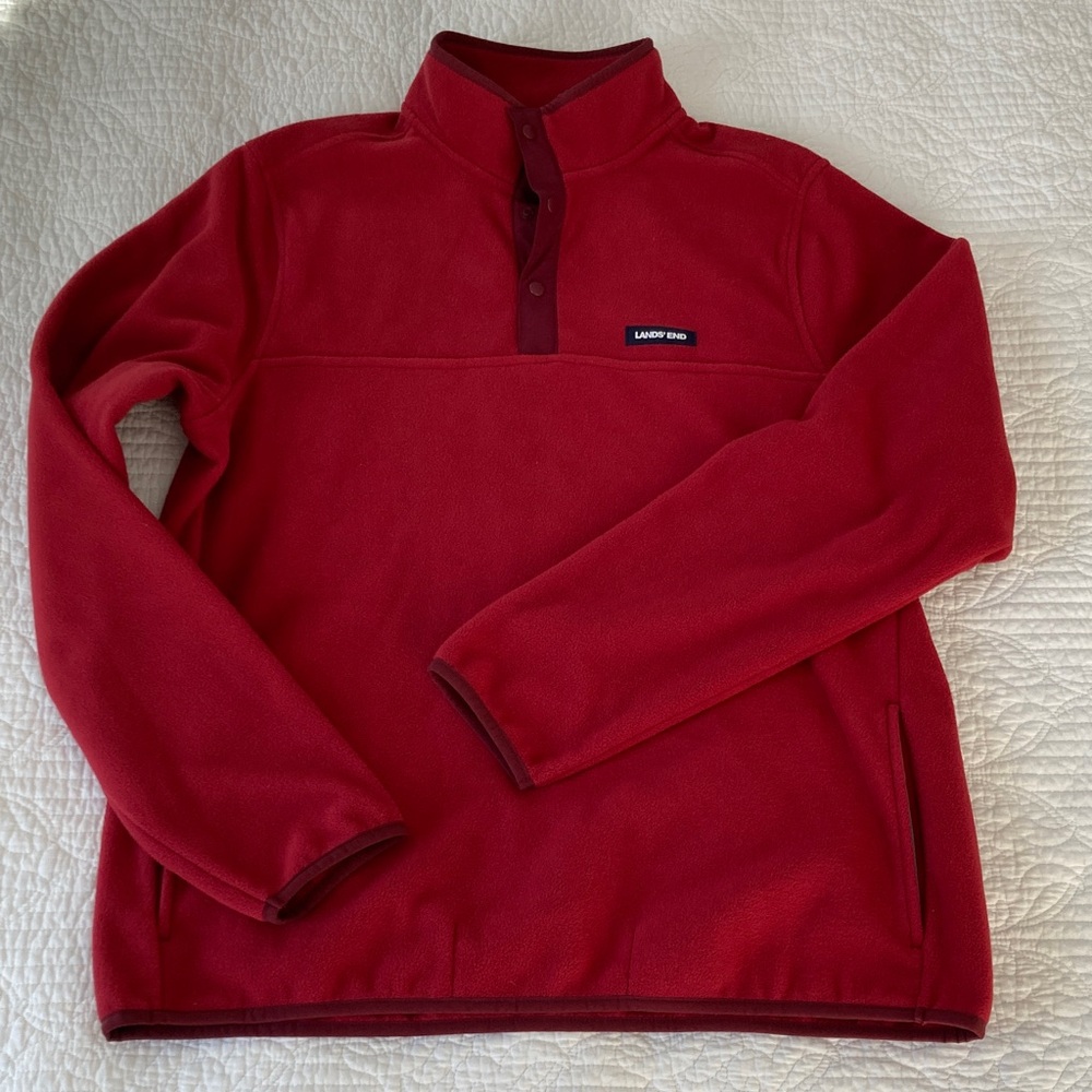 Lands' End Pullover Quarter Snap Fleece, Men’s Large Tall